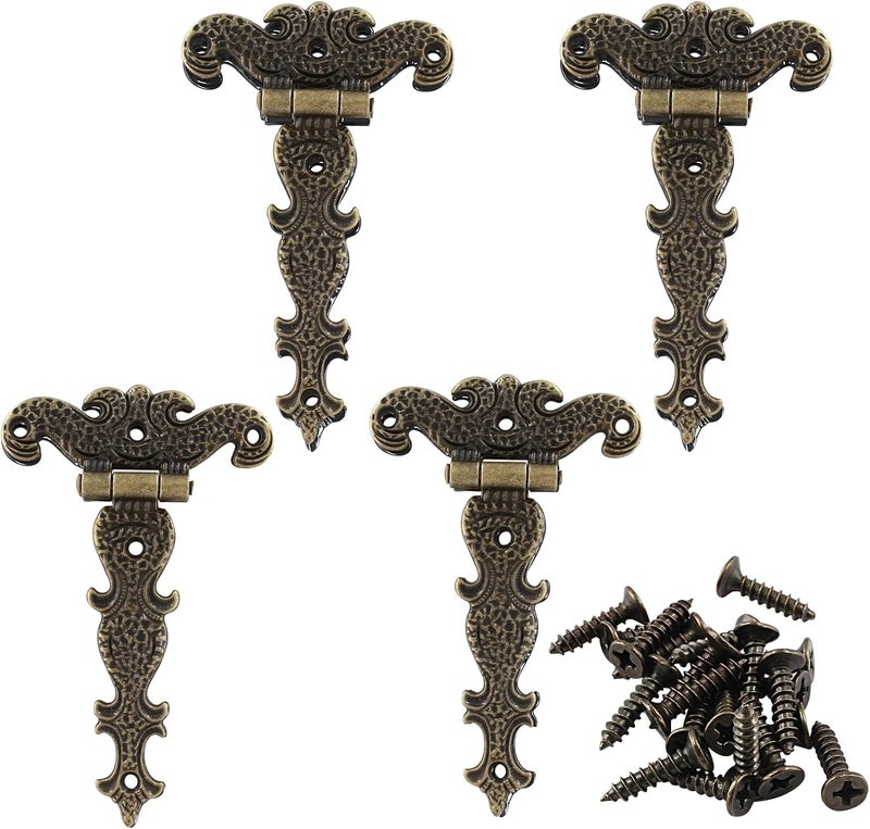 Aracombie 4pcs T Strap Hinges, Decorative Tee Hinge, Antique Bronze Barn Door Hinges, Zinc Alloy T Hinge for Wood Fence Swing Gate Windows, 4.4" x 2.7" - Image 1
